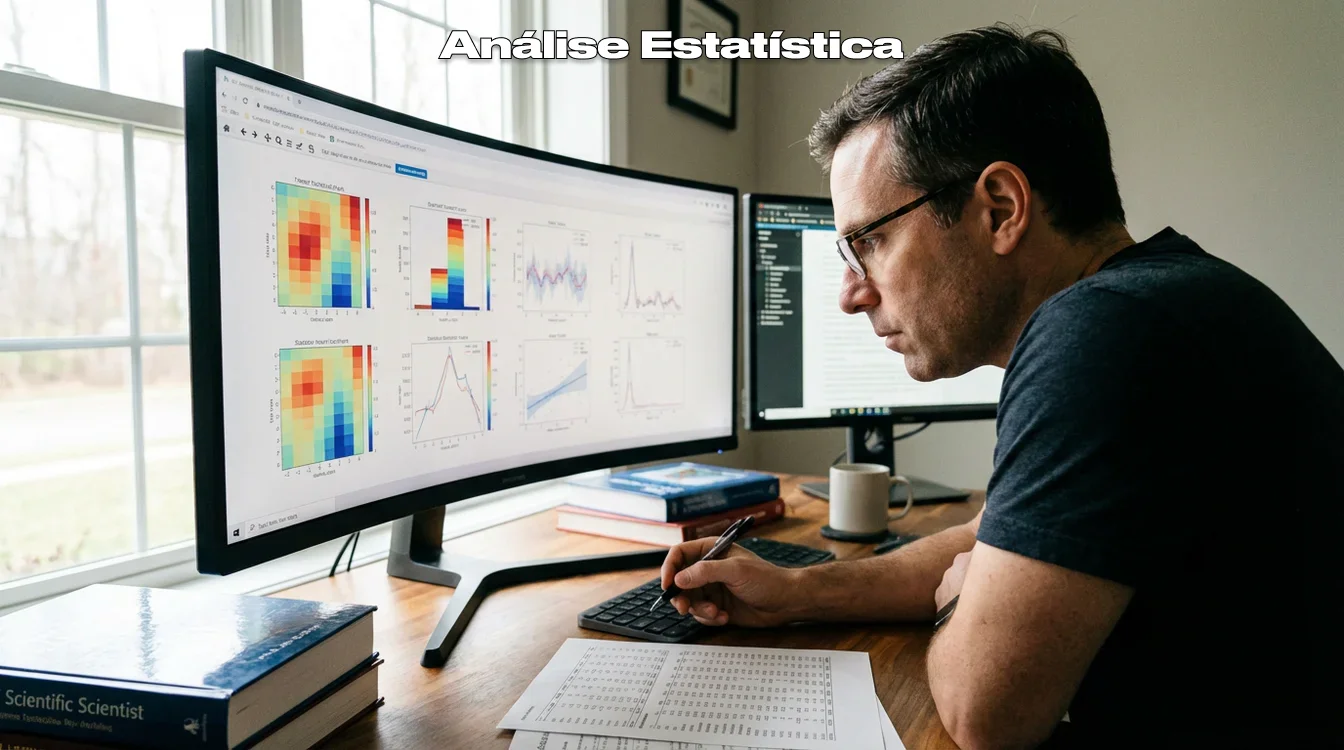 Pessoa analisando gr&aacute;ficos e dados estat&iacute;sticos em computador
