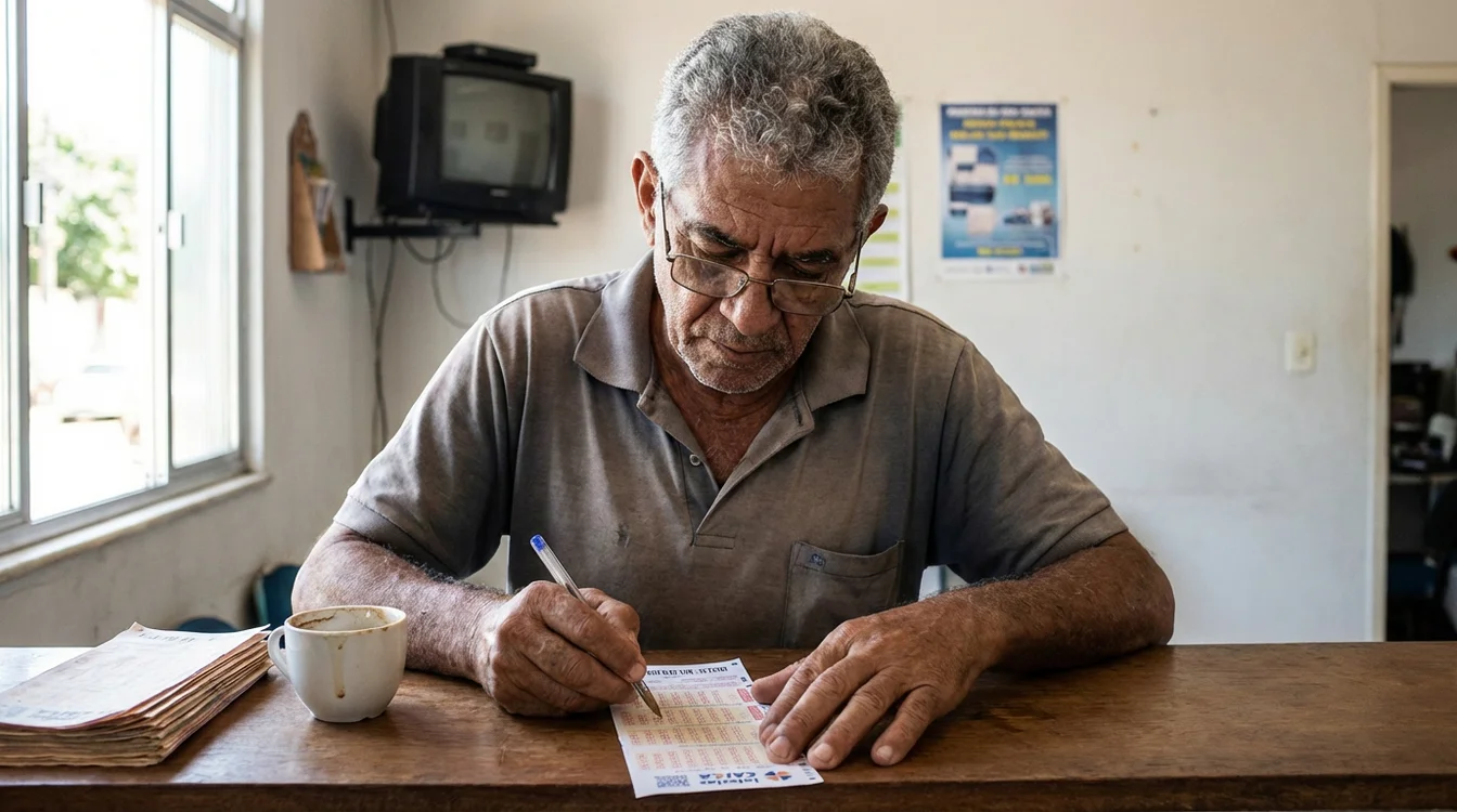 Pessoa concentrada marcando n&uacute;meros em volante de loteria