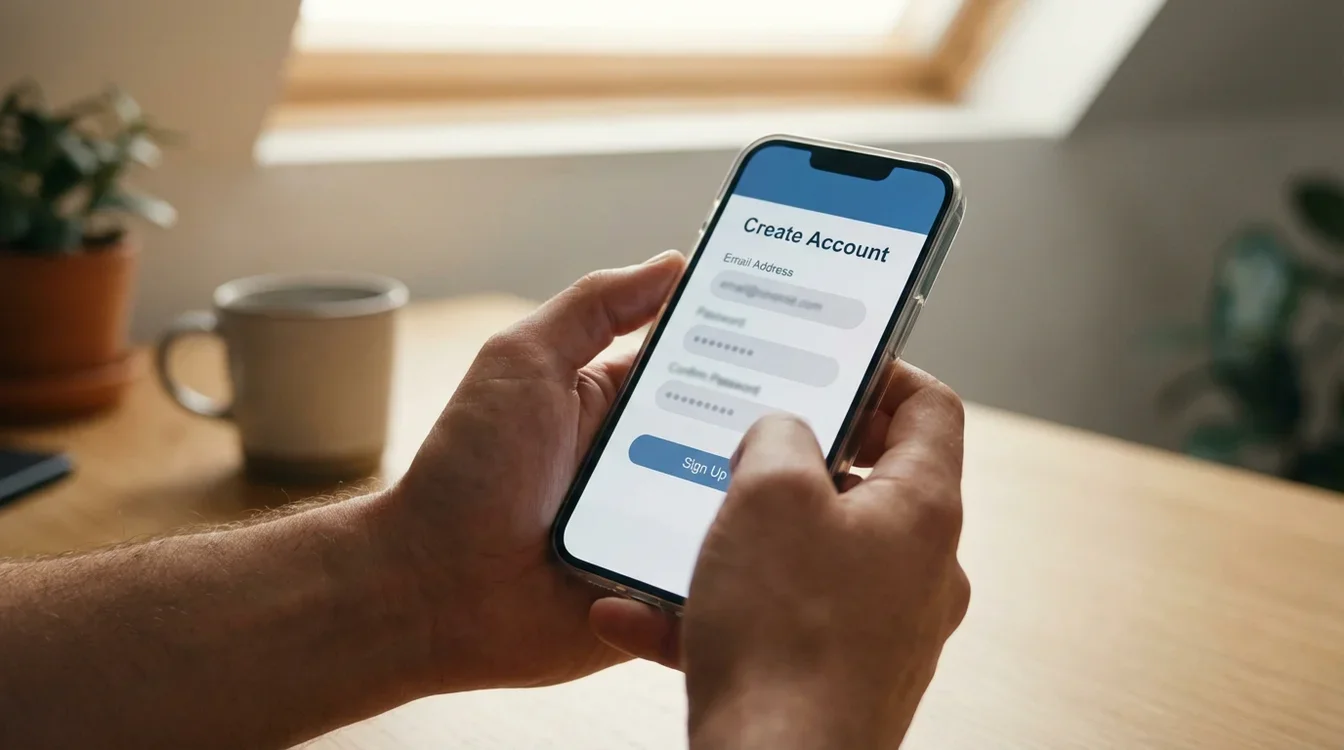 Tela de smartphone mostrando processo de cadastro em aplicativo