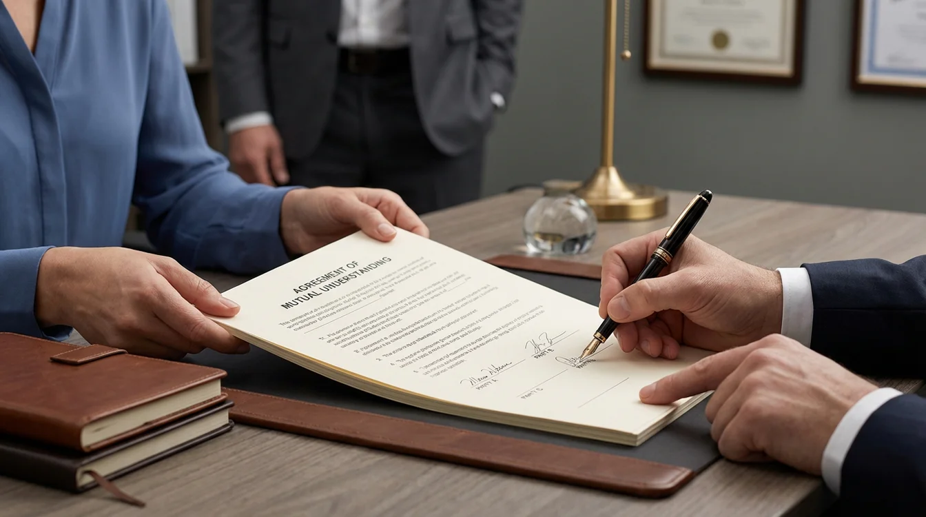Documento de contrato sendo assinado por v&aacute;rias pessoas