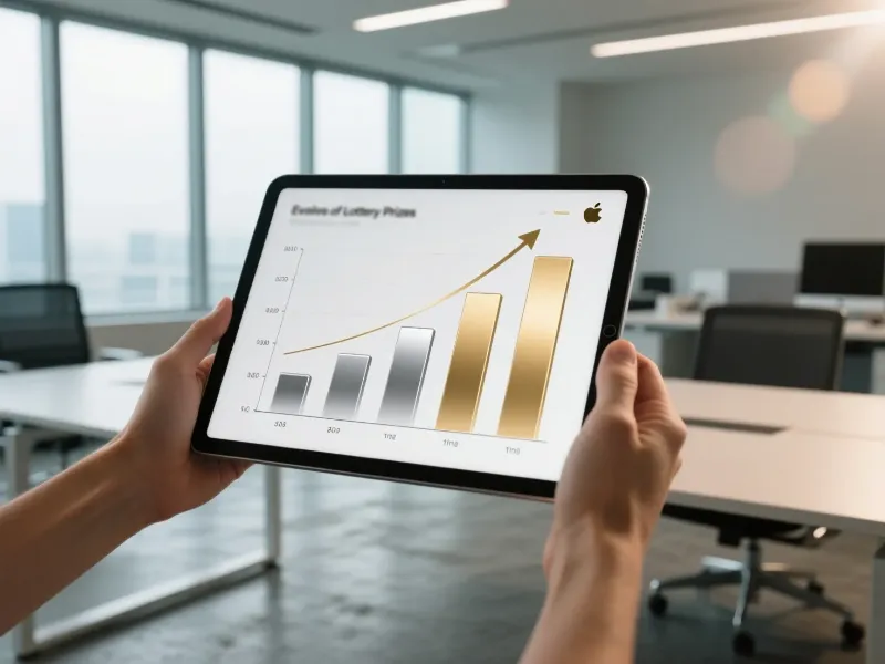 Tablet mostrando gr&aacute;fico de crescimento dos pr&ecirc;mios da loteria