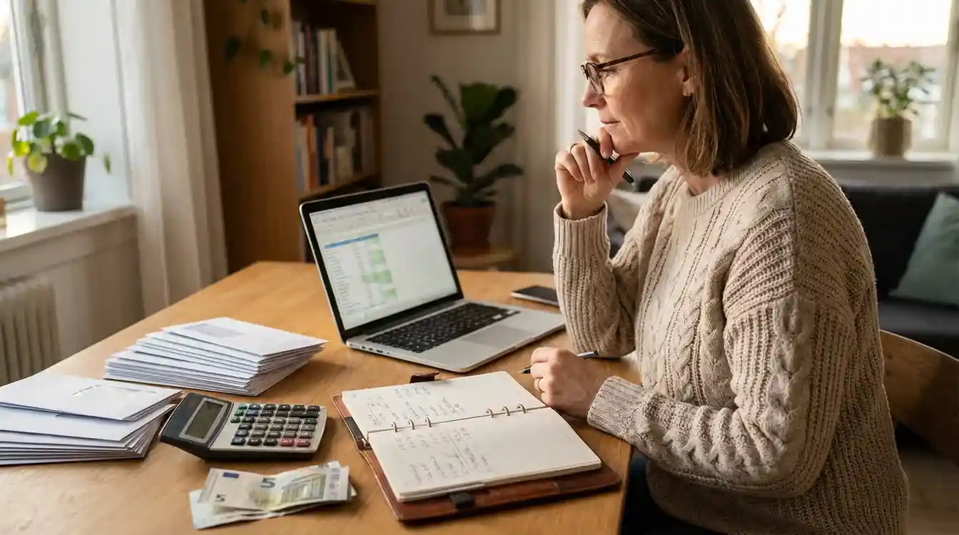 Pessoa organizando finan&ccedil;as e planejando gastos