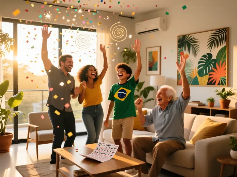 Grupo de pessoas celebrando juntas uma vit&oacute;ria na loteria