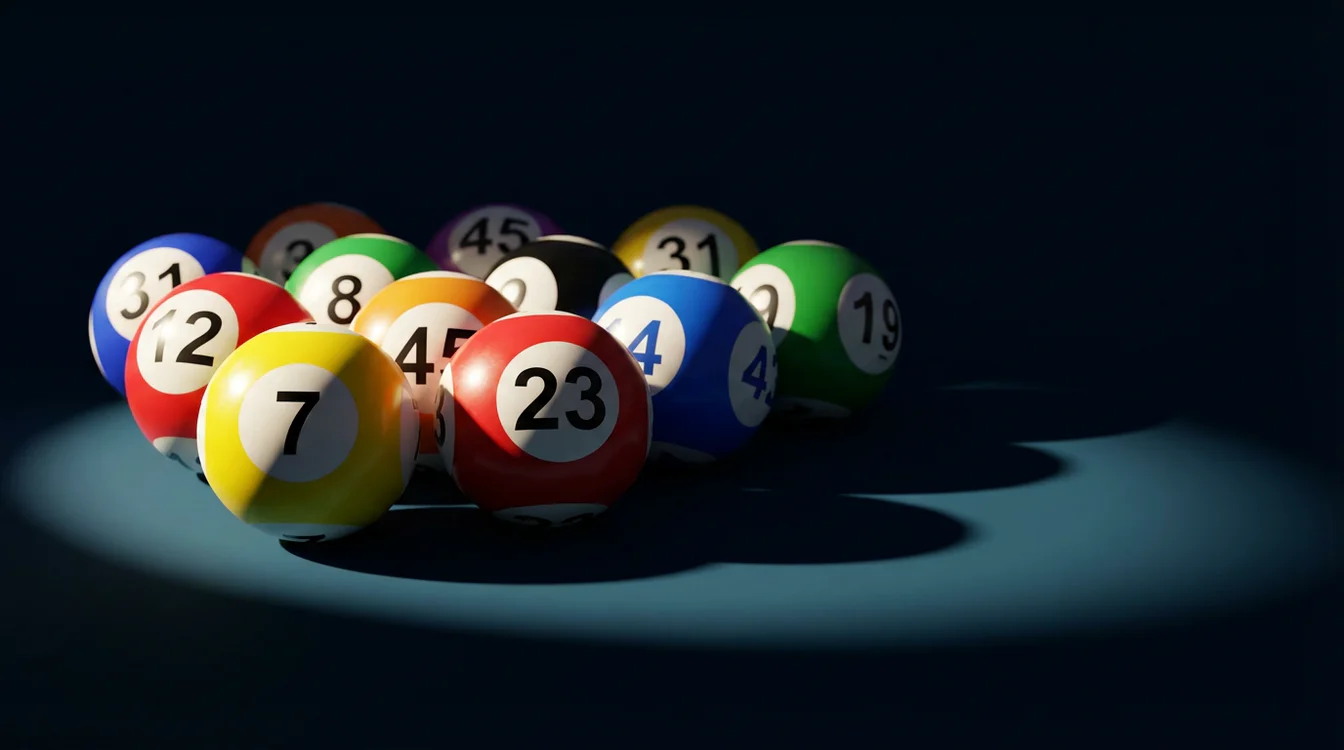 Bolas de loteria numeradas em destaque com iluminação dramática