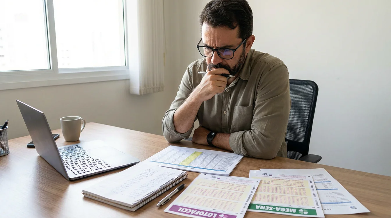 Pessoa estudando estatísticas e números em mesa de trabalho