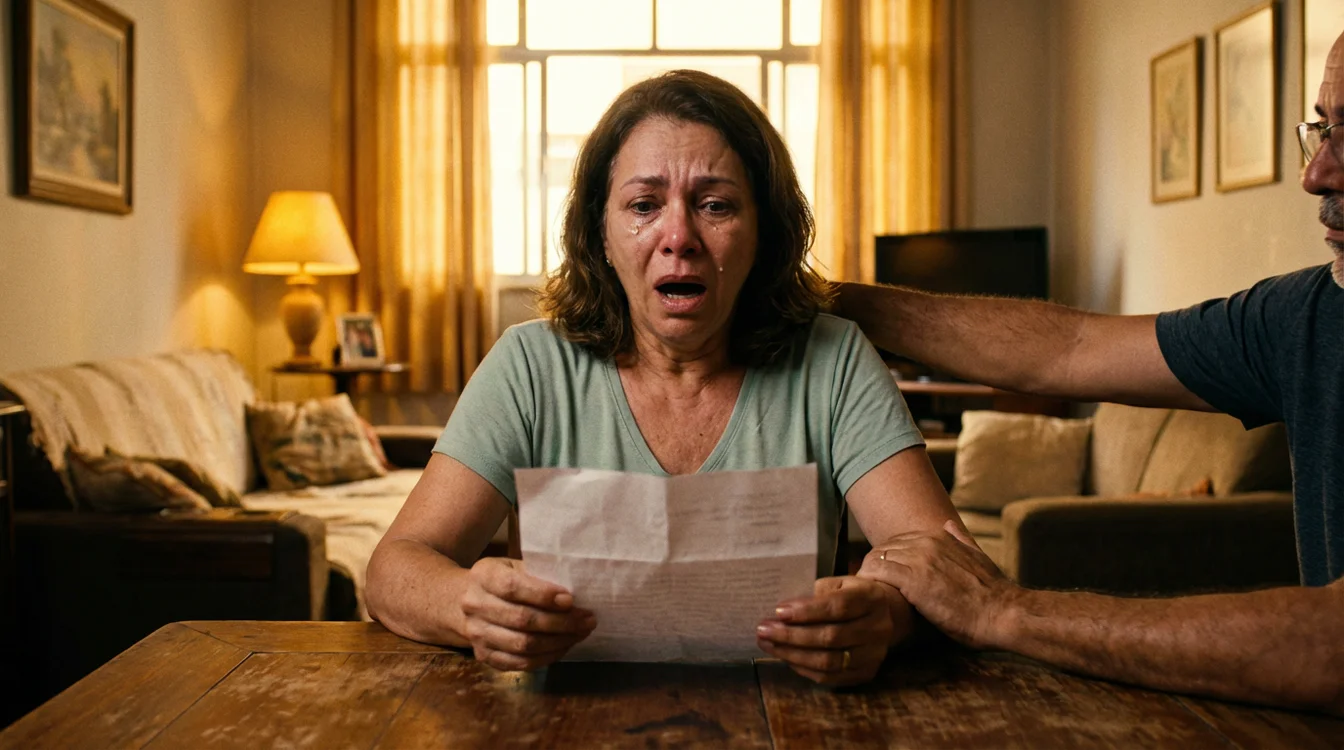 Pessoa em momento de forte emoção segurando bilhete