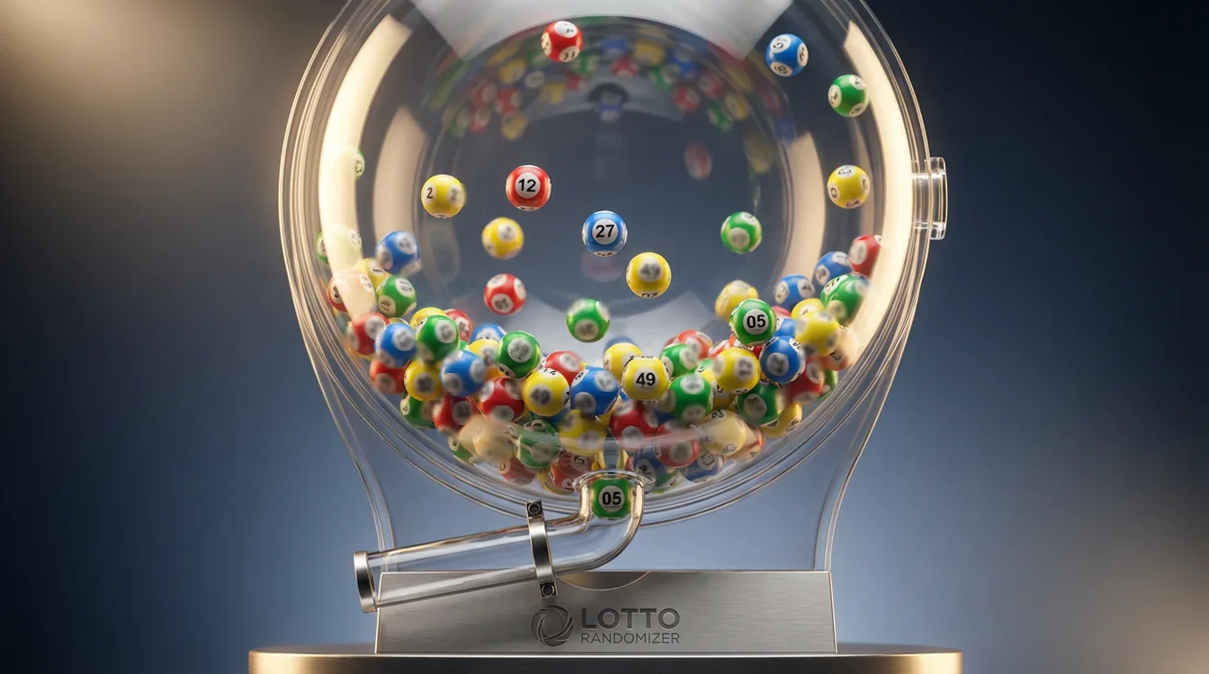 Globo de sorteio da loteria com bolas numeradas em destaque