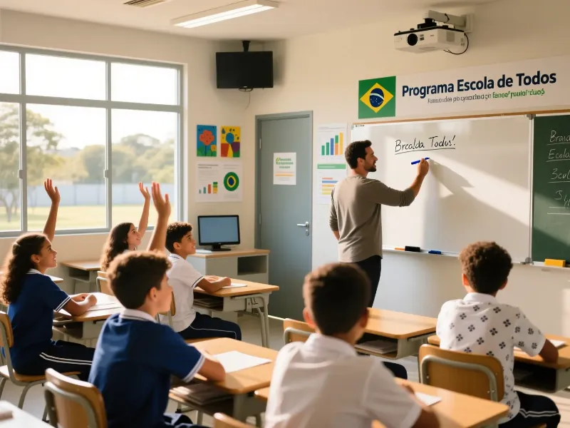 Estudantes brasileiros em sala de aula moderna representando financiamento educacional