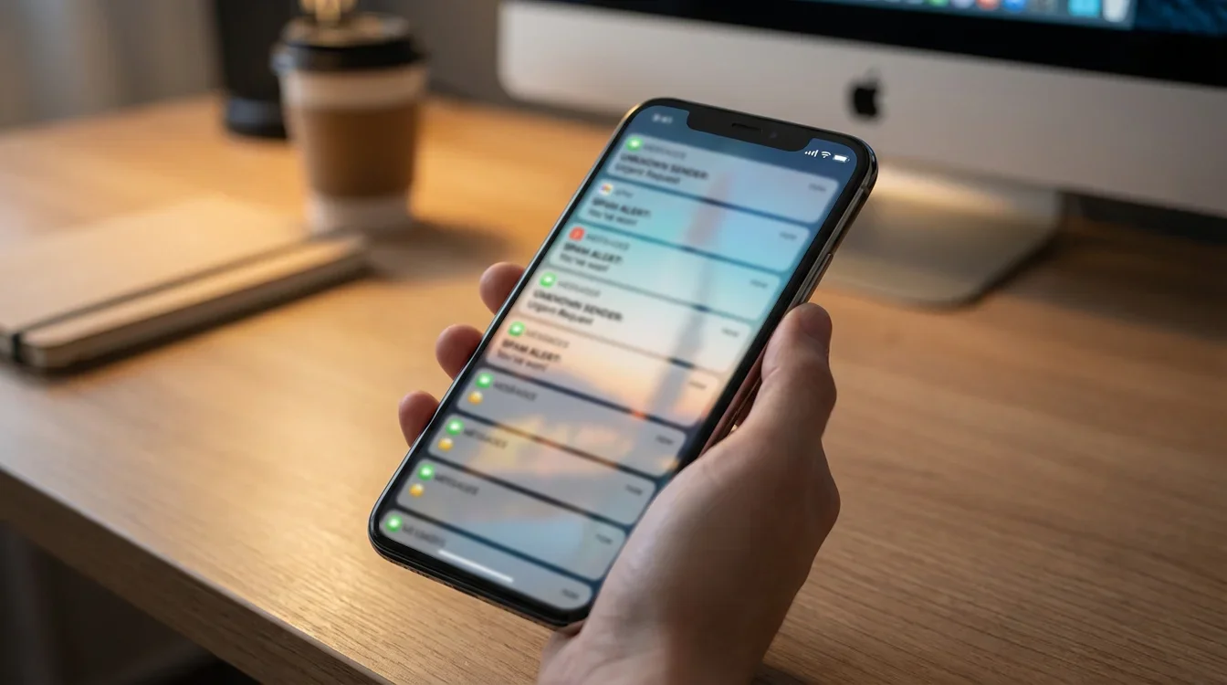 Smartphone mostrando notifica&ccedil;&otilde;es de mensagens suspeitas