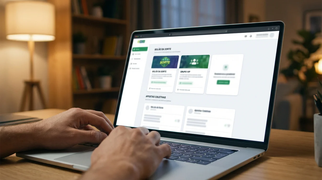 Tela do portal oficial de loterias mostrando opções de bolão