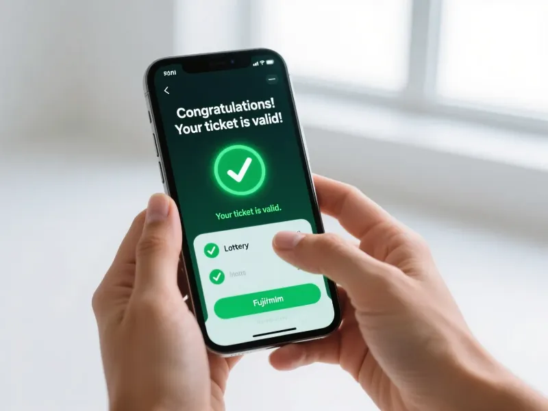 M&atilde;os segurando smartphone verificando resultado de loteria no aplicativo